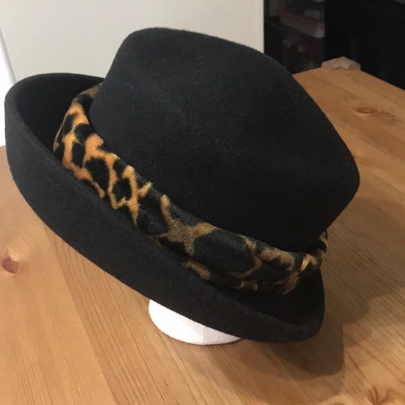Wool Black Leopard Print Hat early 90’s - Picture 2 of 8
